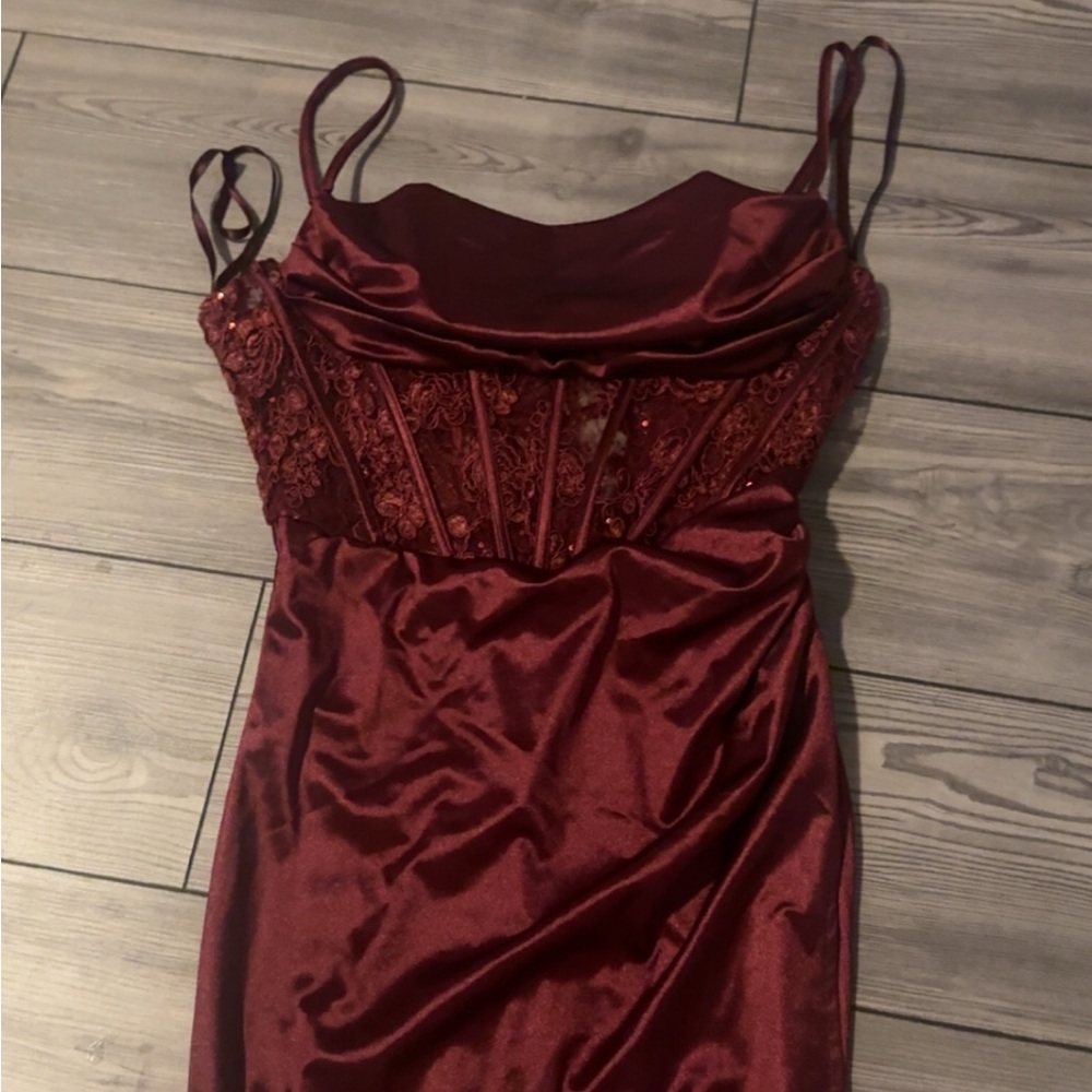 windsor red satin corset dress